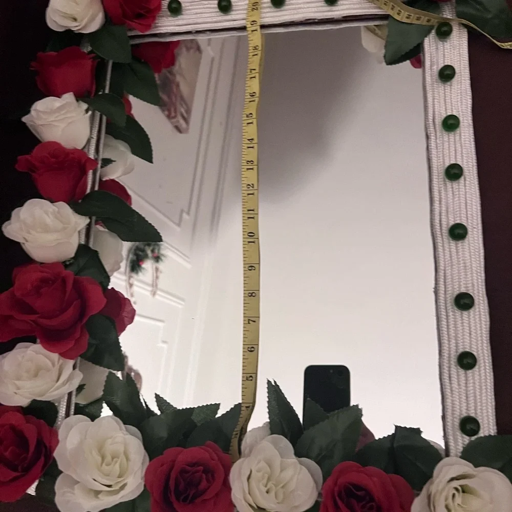 Floral Mirror with Red and White Roses